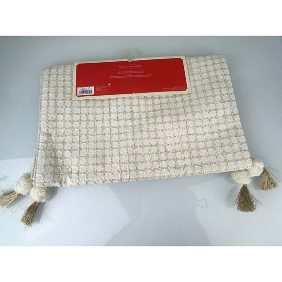 Opal House Woven Table Runner Cream Gold Metallic Sparkle Bohemian Tassels NEW - Picture 10 of 16